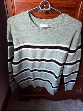 Sage Green Striped Crewneck Sweater